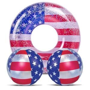 Inflatable USA 36” Pool Float Luxurious Fun Lounger & Two 16” Ball Confetti
